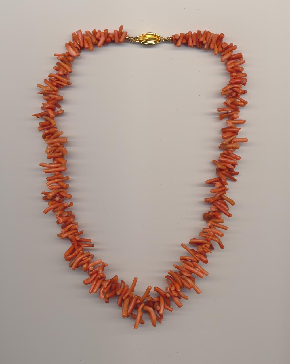 Necklace made of Mediterranean red branch coral beads, Italy, length 18'' 46cm.